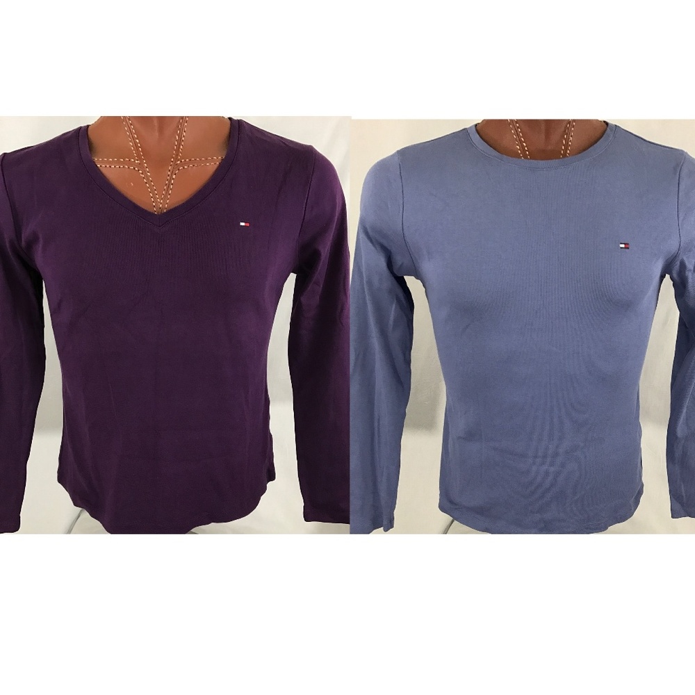 Lot of 2 Hilfiger Long Sleeve Blue & Purple XL